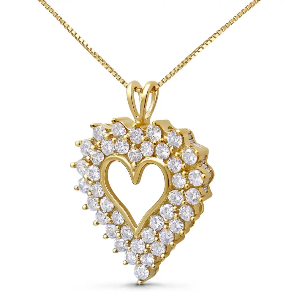 4.0 Cttw Diamond Shadow Frame Heart Pendant in Gold Plated Silver