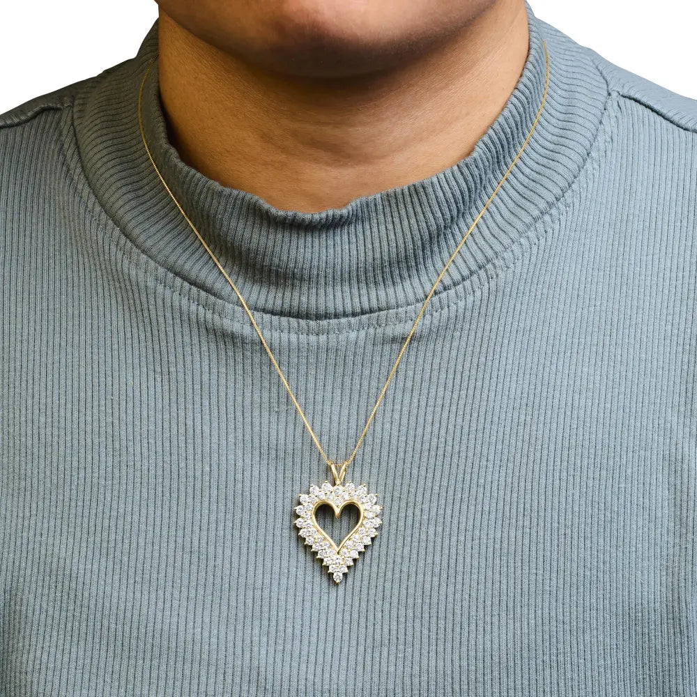 Diamond Open Heart Pendant in 14K Gold Plated Silver with 18 Inch Chain