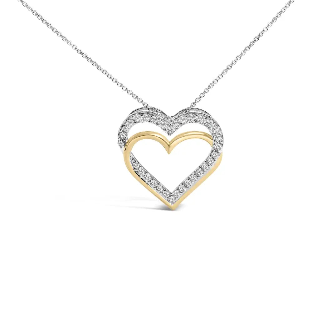 1.00 Cttw Diamond Double Heart Necklace in 14K Gold Plated Sterling Silver