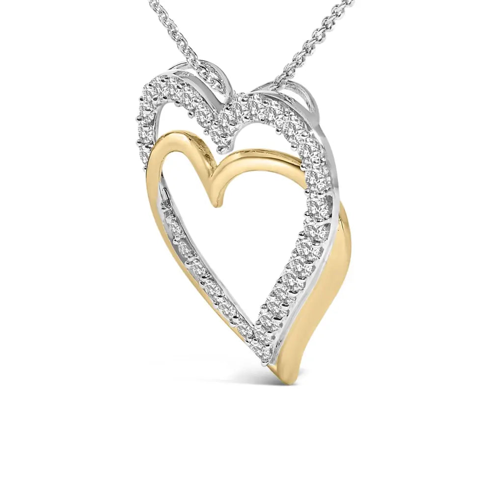 1.00 Cttw Diamond Double Heart Necklace in 14K Gold Plated Sterling Silver