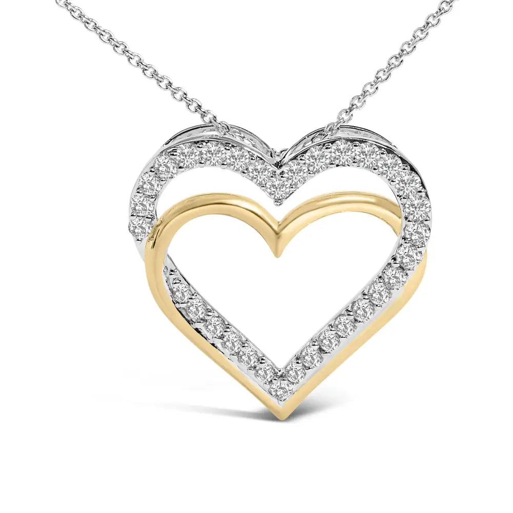 1.00 Cttw Diamond Double Heart Necklace in 14K Gold Plated Sterling Silver