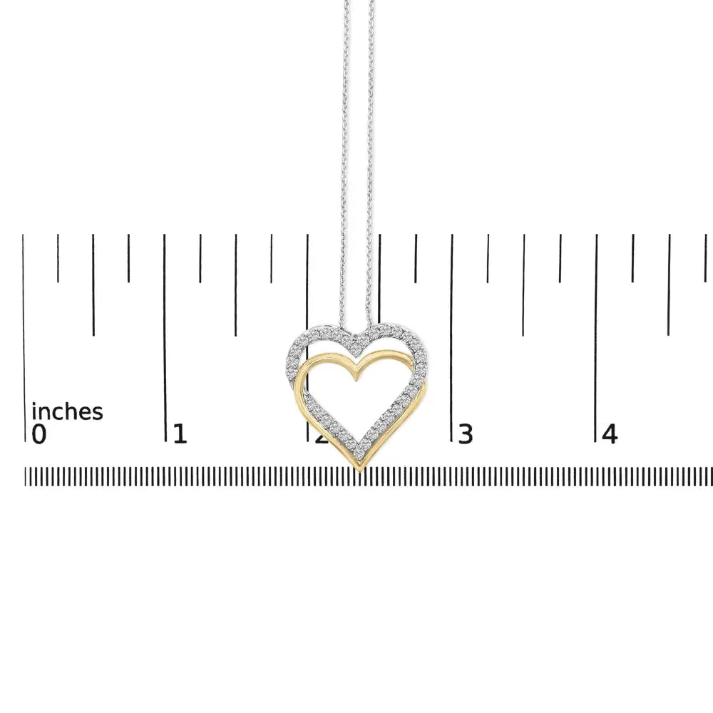 1.00 Cttw Diamond Double Heart Necklace in 14K Gold Plated Sterling Silver