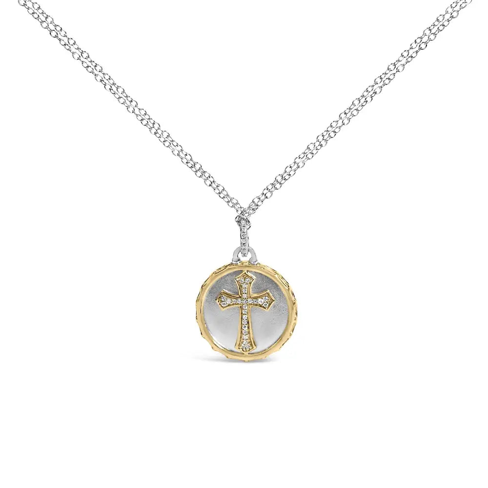 Diamond Cross Medallion Pendant in 14K Yellow Gold Plated Sterling Silver