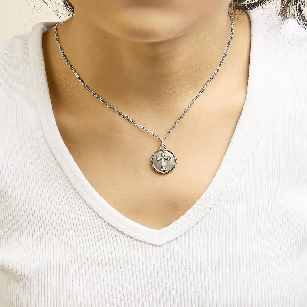 Diamond Cross Medallion Pendant in 14K Yellow Gold Plated Sterling Silver