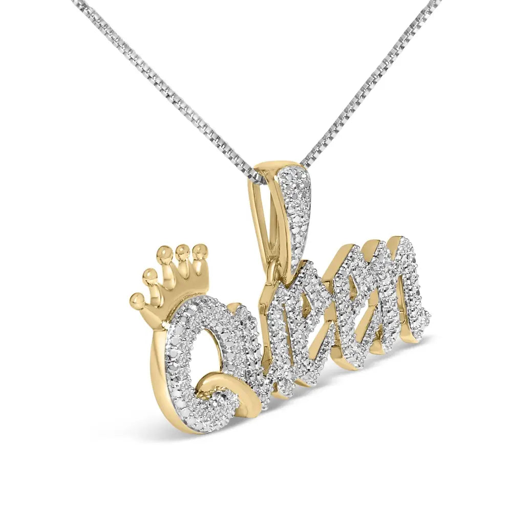 14K Gold Plated Silver 1/10 Cttw Diamond Queen Nameplate Necklace