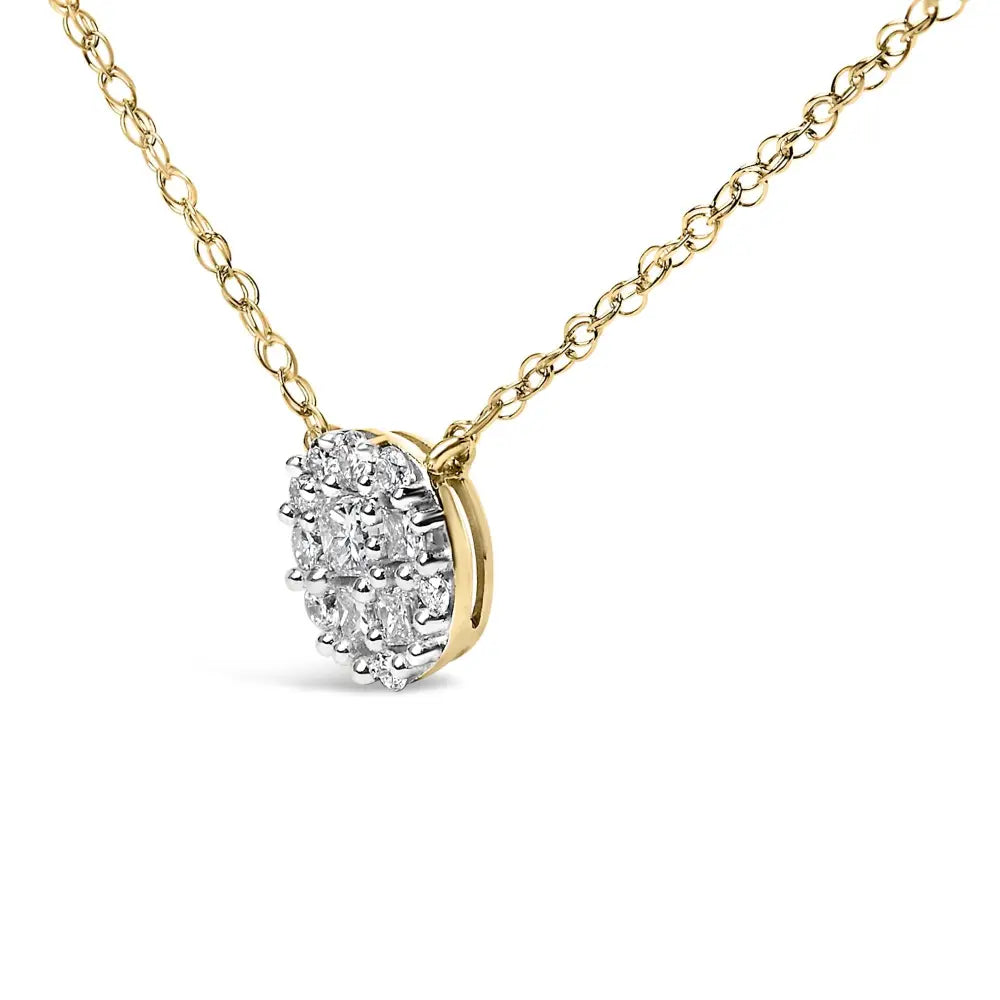 Diamond Cluster Pendant Necklace 14K Gold Plated Silver 3/8 Cttw