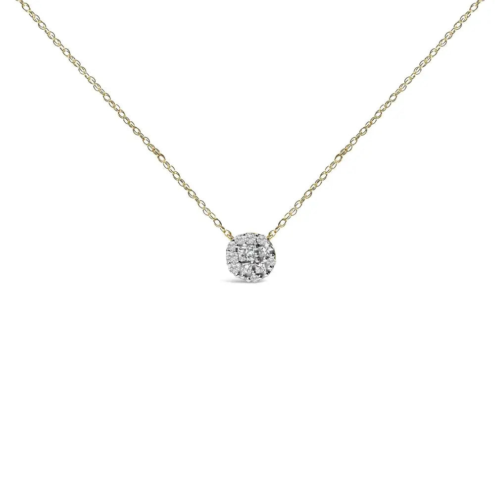 Diamond Cluster Pendant Necklace 14K Gold Plated Silver 3/8 Cttw