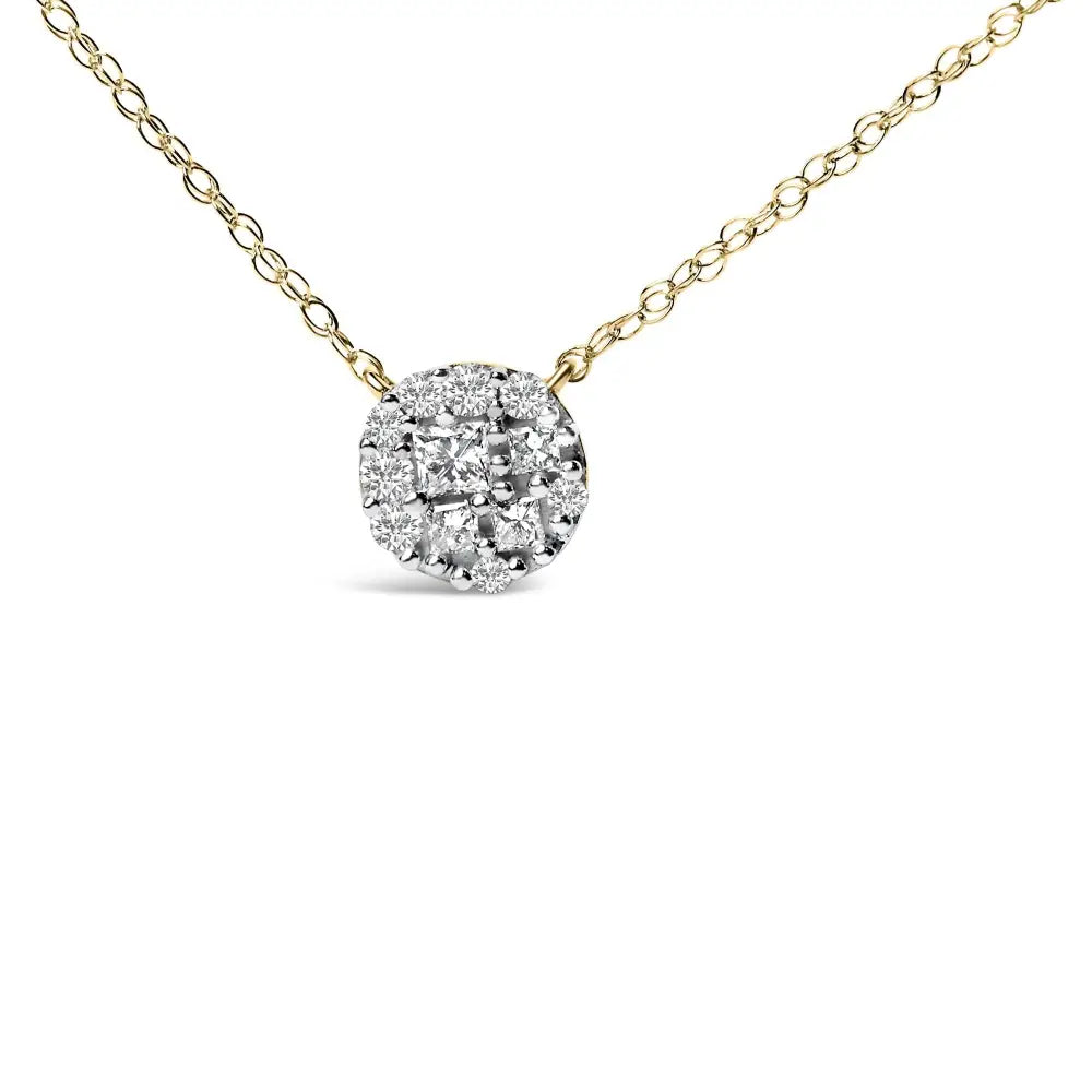 Diamond Cluster Pendant Necklace 14K Gold Plated Silver 3/8 Cttw