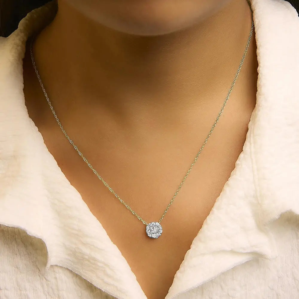 Diamond Cluster Pendant Necklace 14K Gold Plated Silver 3/8 Cttw