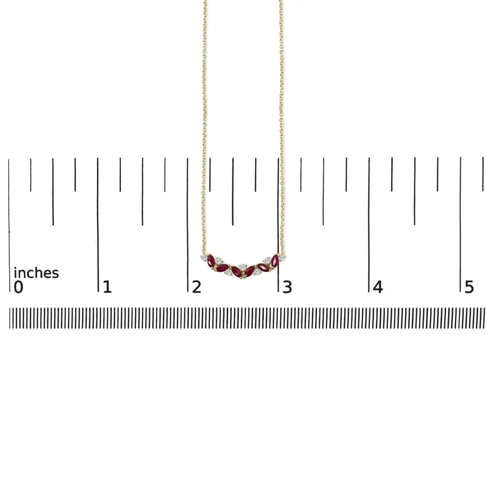 14K Yellow Gold Marquise Ruby and Diamond Trio Bar Necklace 18 Inch