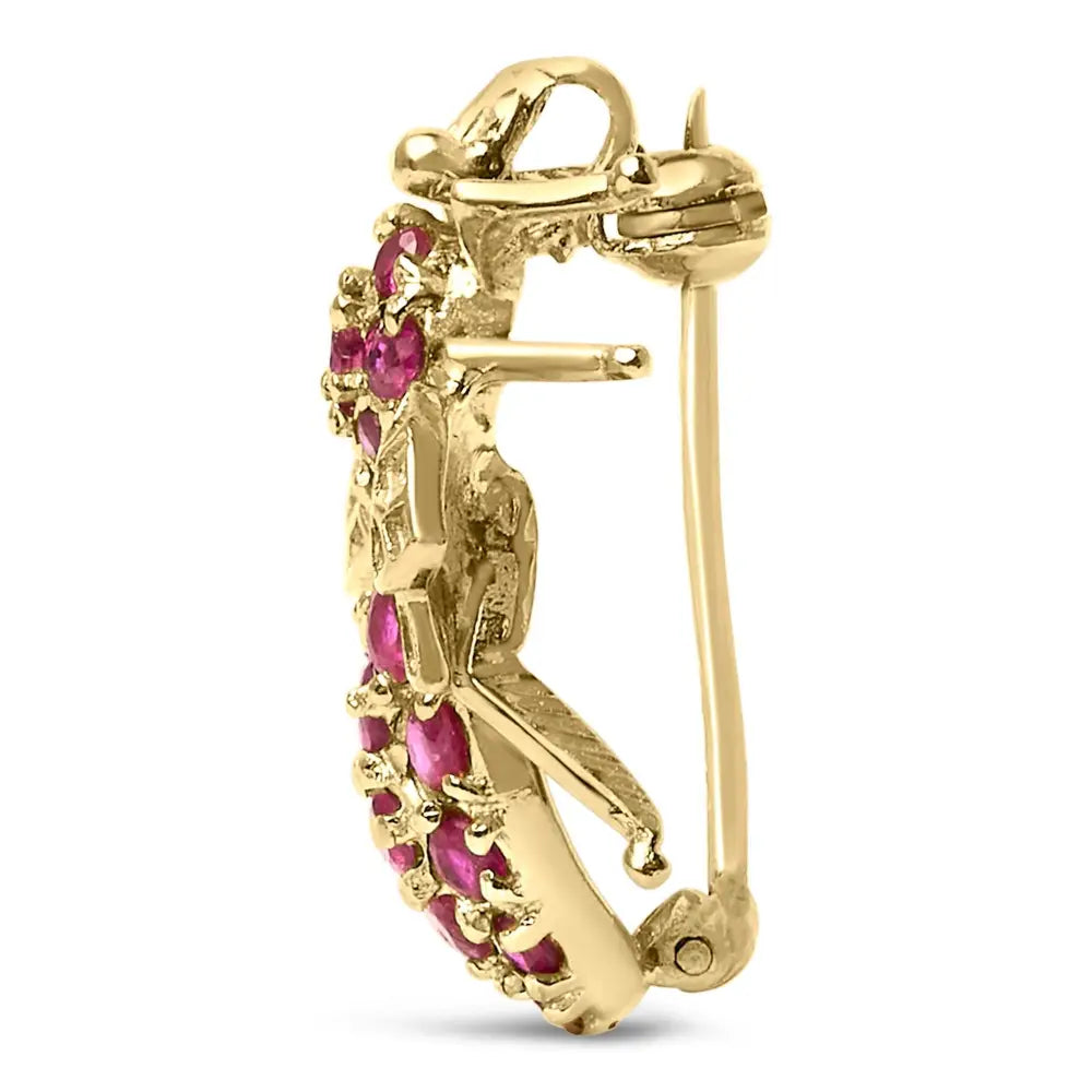 14K Yellow Gold Bee Brooch with Natural Red Rubies