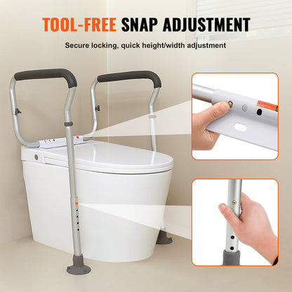 Toilet Safety Rail Frame Aluminum 300 LB Adjustable Width Height Padded Arms