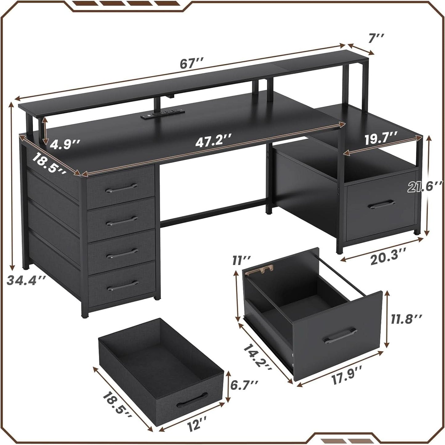 66 Inch Computer Desk 5 Drawers For Home Office Workspace