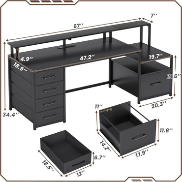 66 Inch Computer Desk 5 Drawers For Home Office Workspace