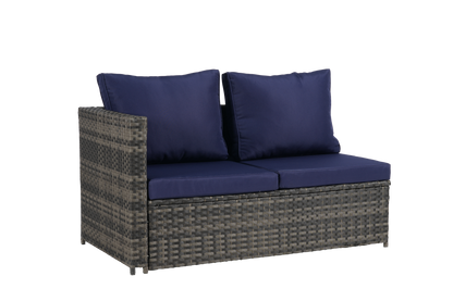 Outdoor Patio Rattan Set 6 Piece Seats 8 Dark Blue