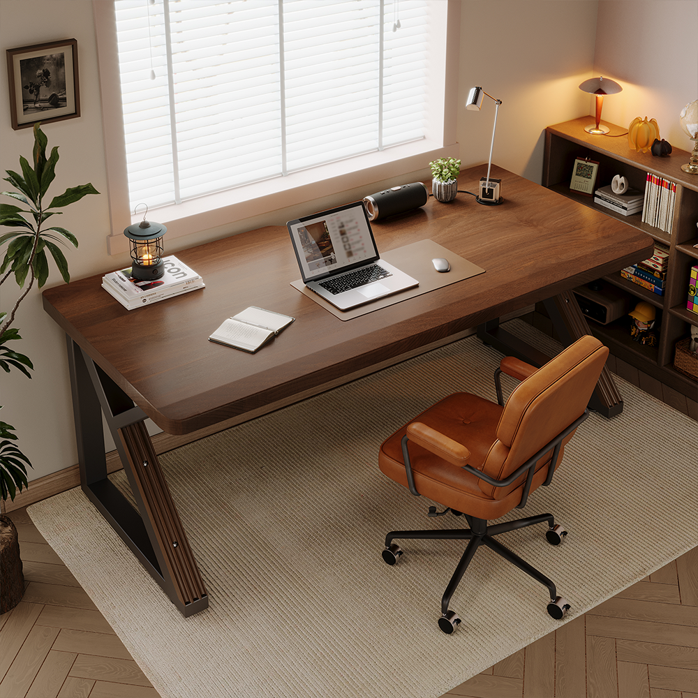 Solid Wood 63-Inch Extra Long Desk,Thickened Desk,Two Person Double Desk for ...
