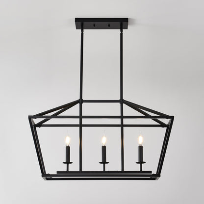 Chandelier Industrial Linear 3-Light Matte Black Metal Pendant Kitchen