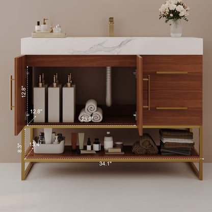 36' Modern Free-Standing Bathroom Vanity with Seamless Ceramic Sink & Sintere...