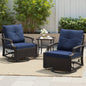 Outdoor Bistro Set Wicker Swivel Glider Navy 3-Piece