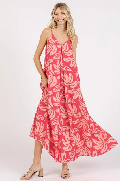Mittoshop Printed V-Neck Maxi Cami Dress with Pockets