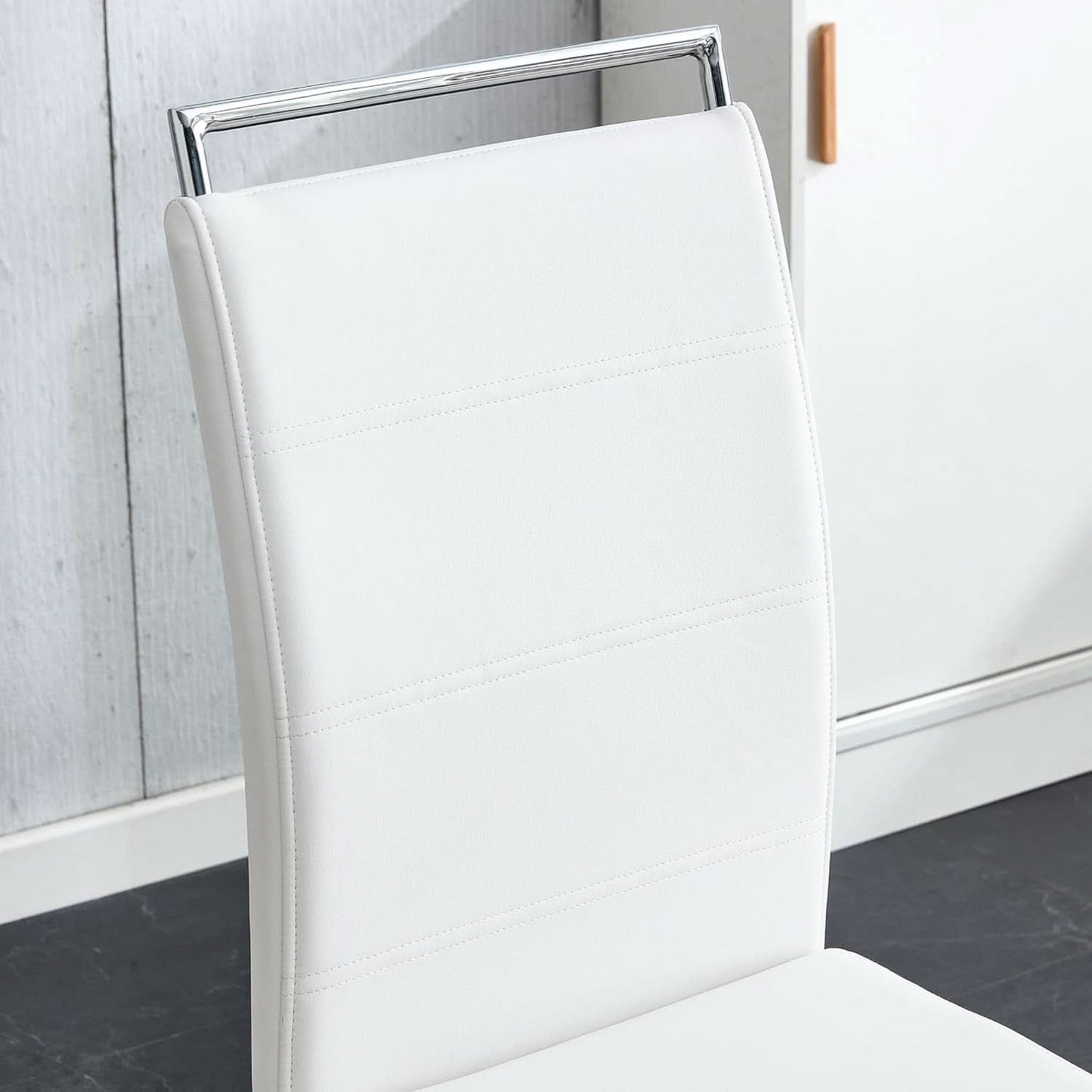 White PU Leather Dining Chair Set High Back Upholstered
