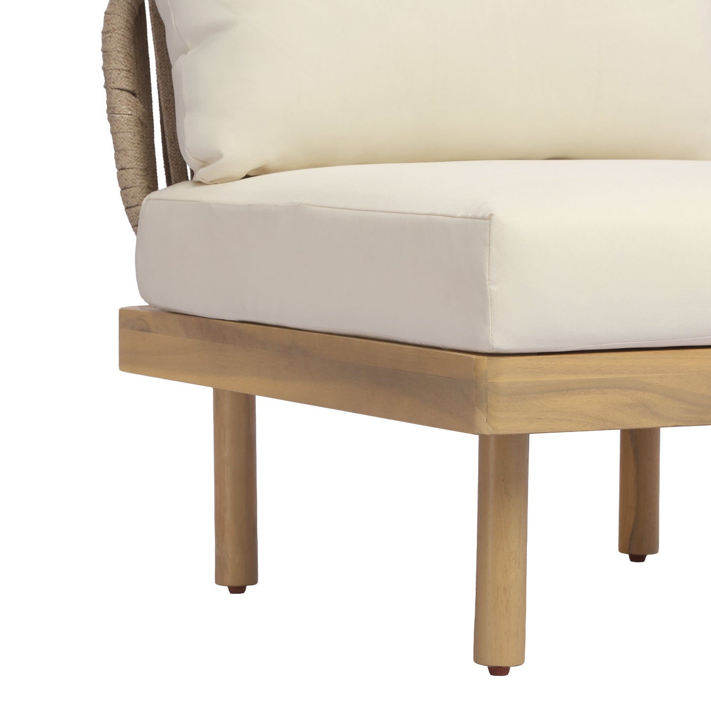 Outdoor Sectional Set Acacia Wood Rope L-Shape Beige 6 Piece