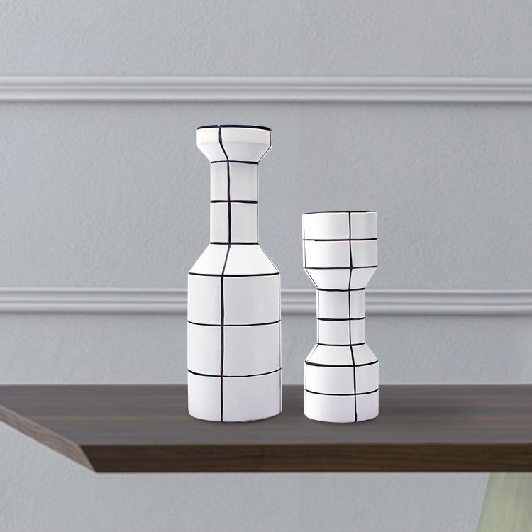 Modern Simple Nordic Creative Home White Ceramic Vase Fashion Stripe Handicraft Ornament Home Decoration