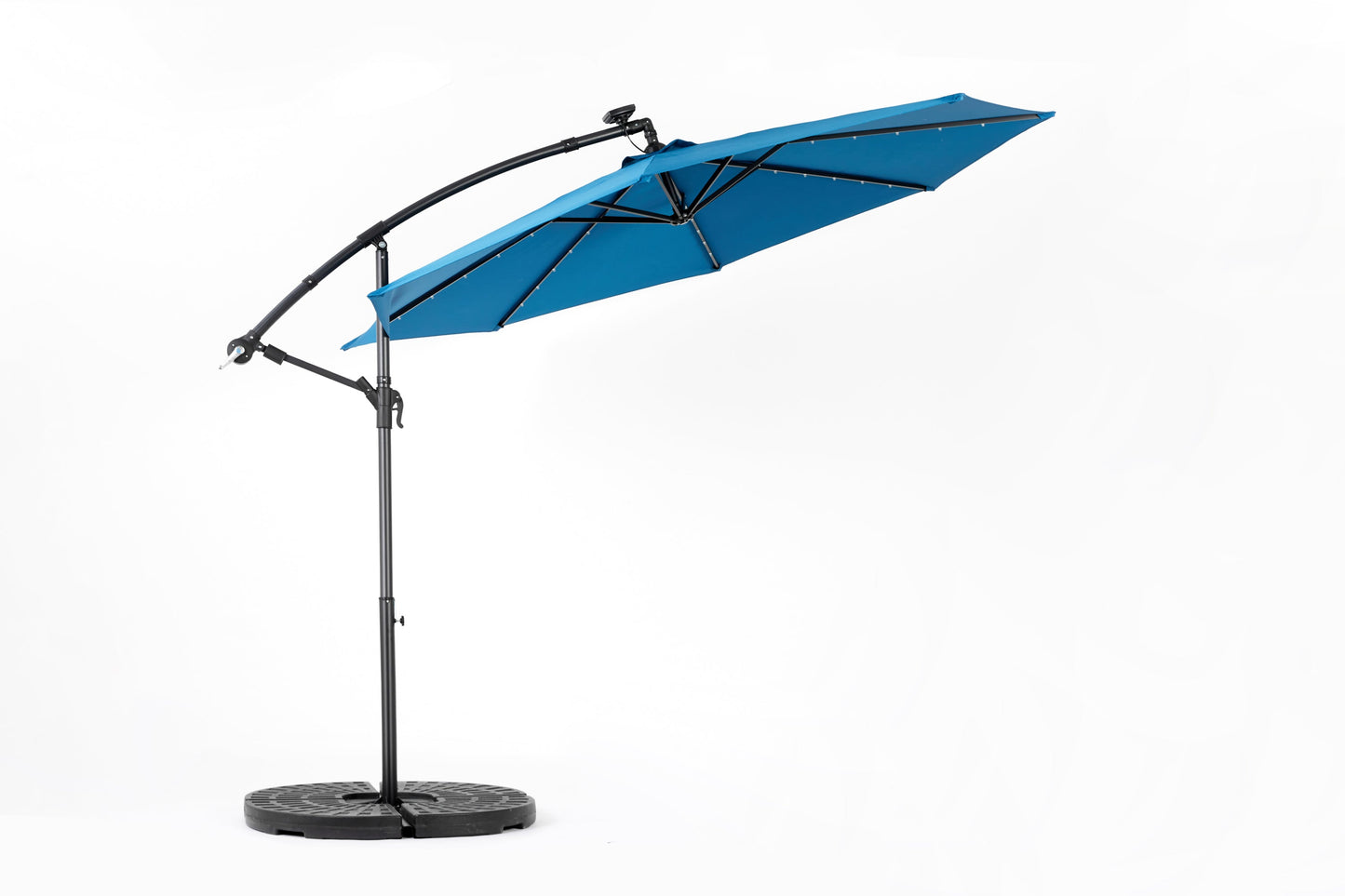 10ft Solar LED Offset Hanging Market Patio Umbrella  ( Dark blue)(No Base)