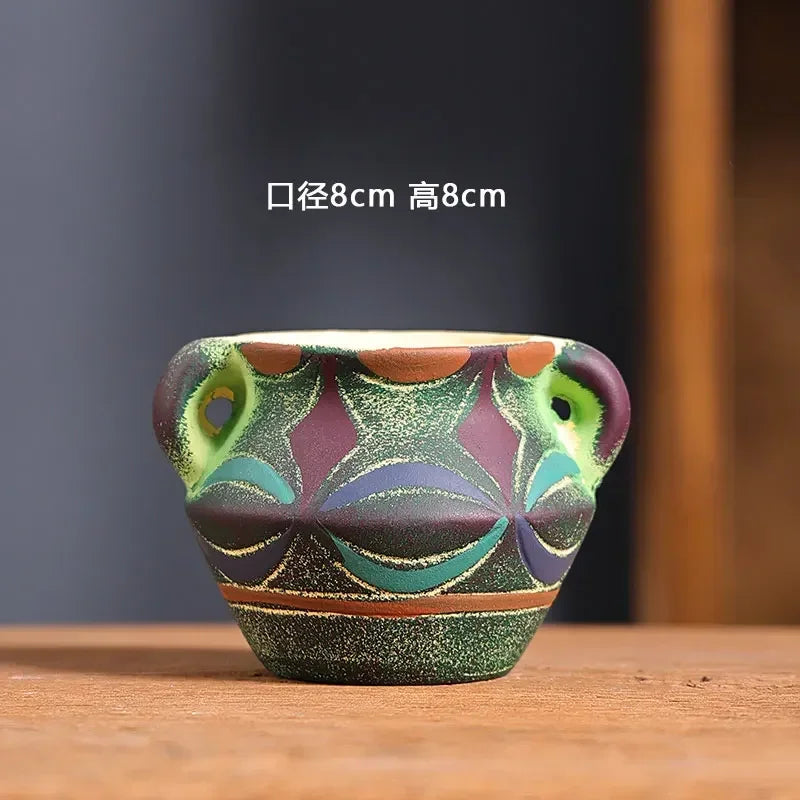 Mediterranean Red Pottery Succulent Pots – Retro Hand-Painted Ceramic
