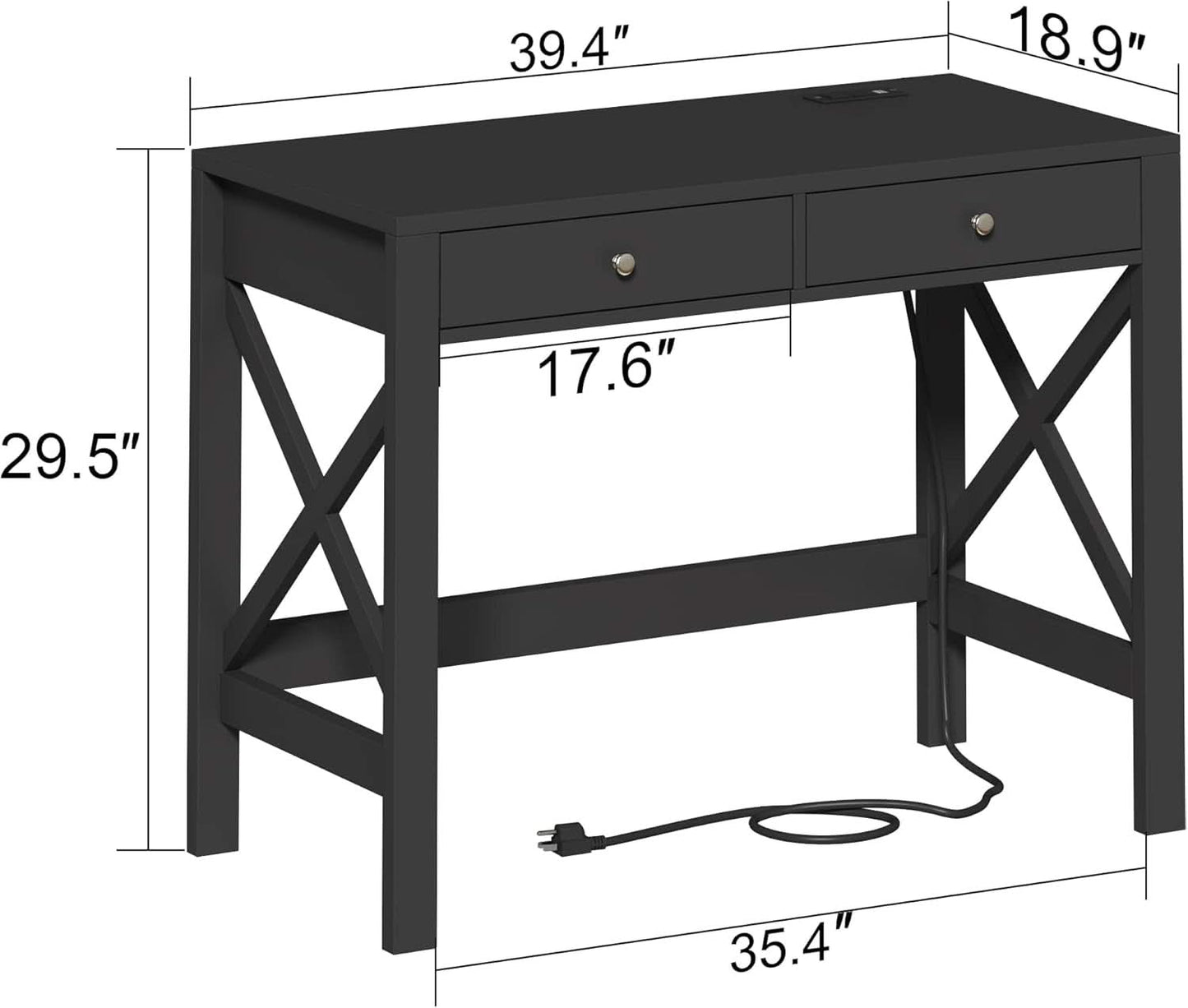 39 Inch Computer Desk With USB Ports For Home Office