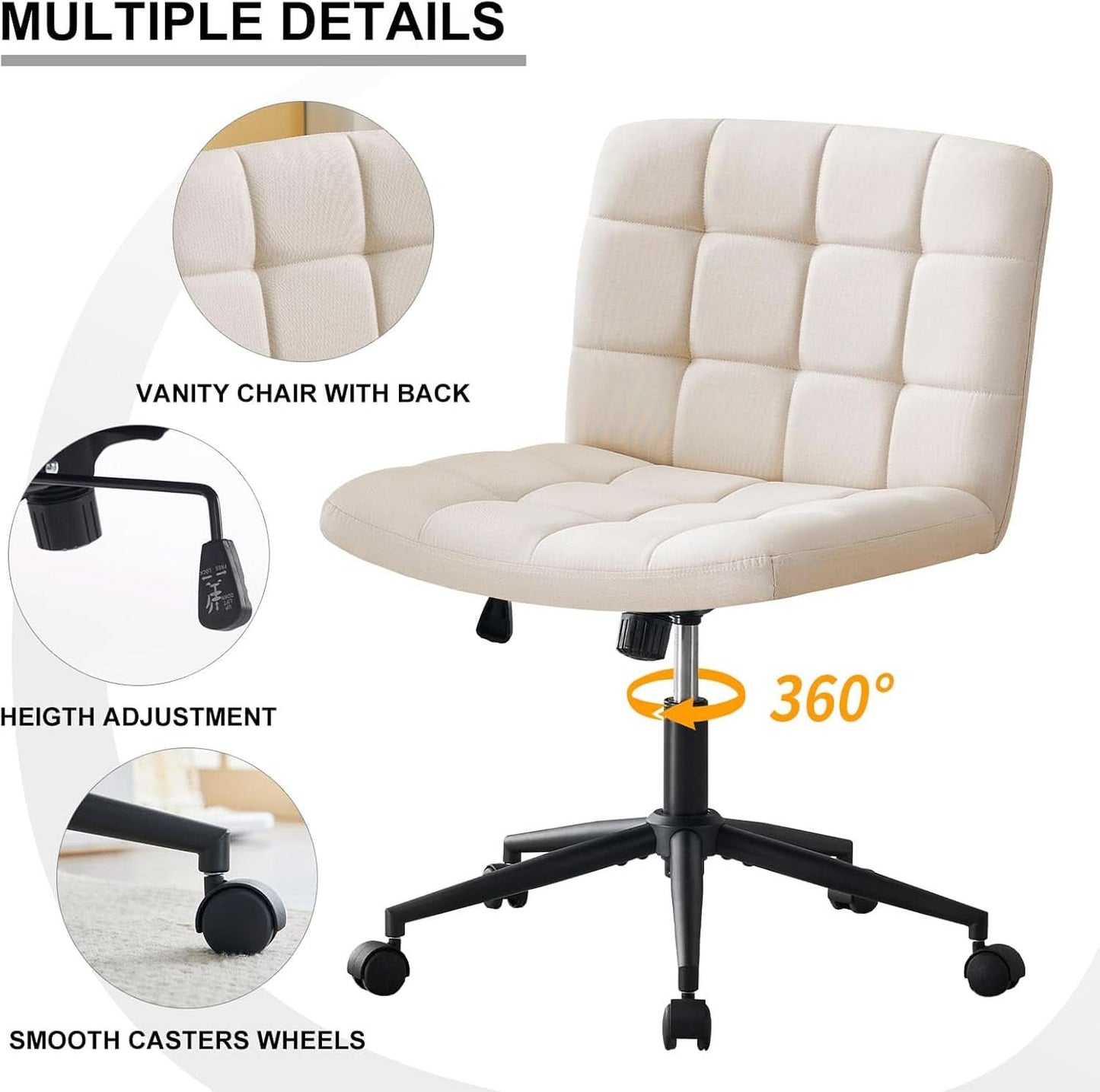 Height Adjustable Swivel Office Chair With Wheels Beige