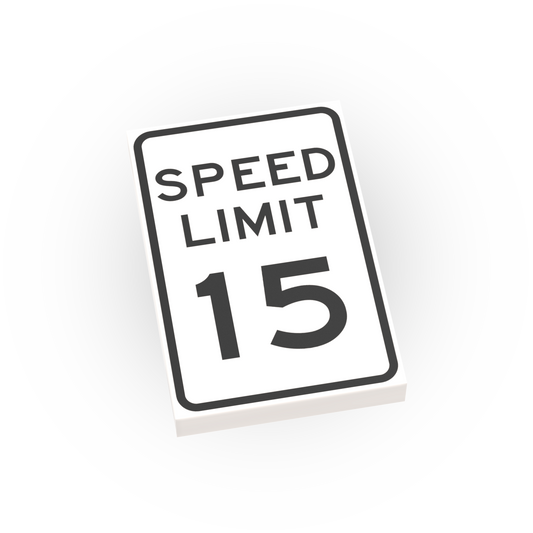15 MPH Speed Limit Street Sign - Custom Printed 2x3 Tile - Made Using LEGO® Parts