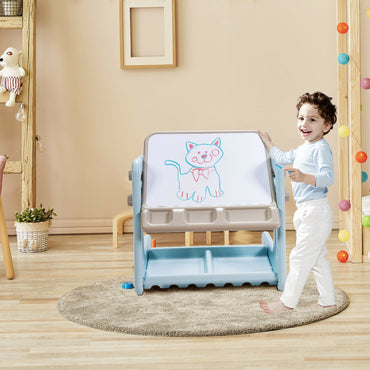 2 in 1 Kids Easel Table and Chair Set with Adjustable Art Painting Board
