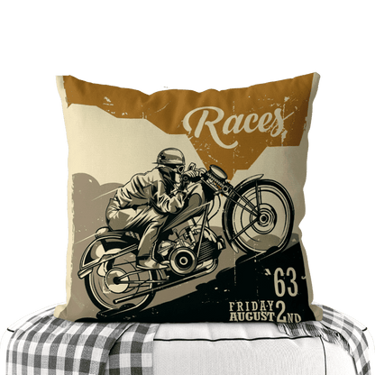 Motorcycle-Themed Double-Sided Square Pillow