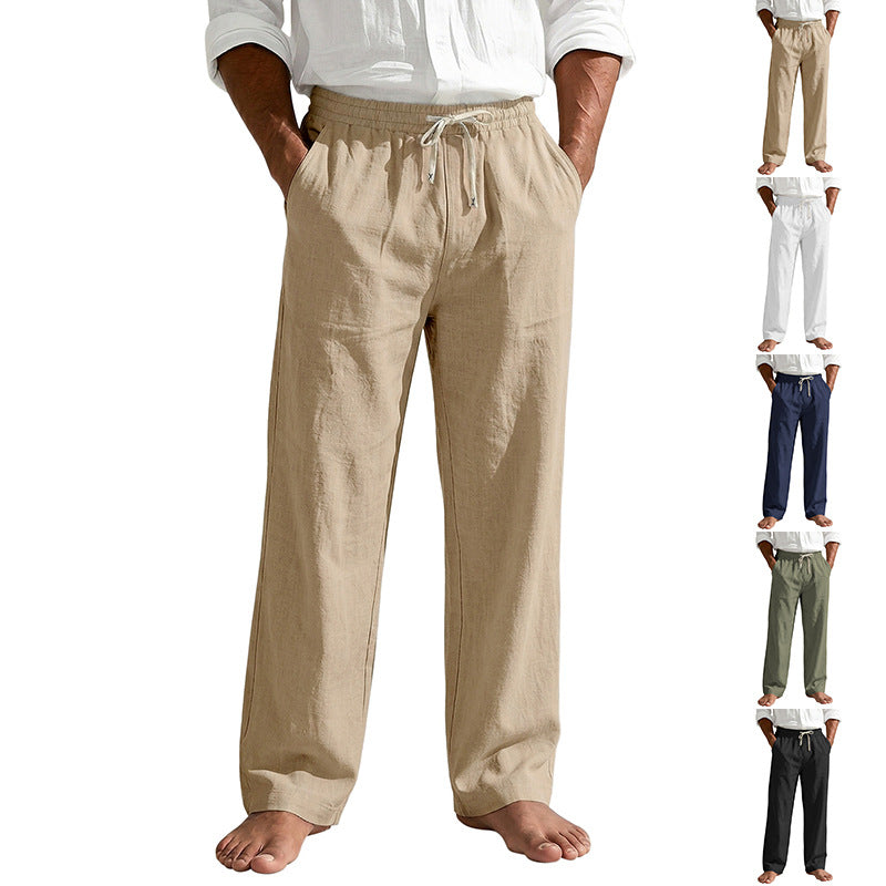 Mens Linen Casual Straight-Leg Trousers