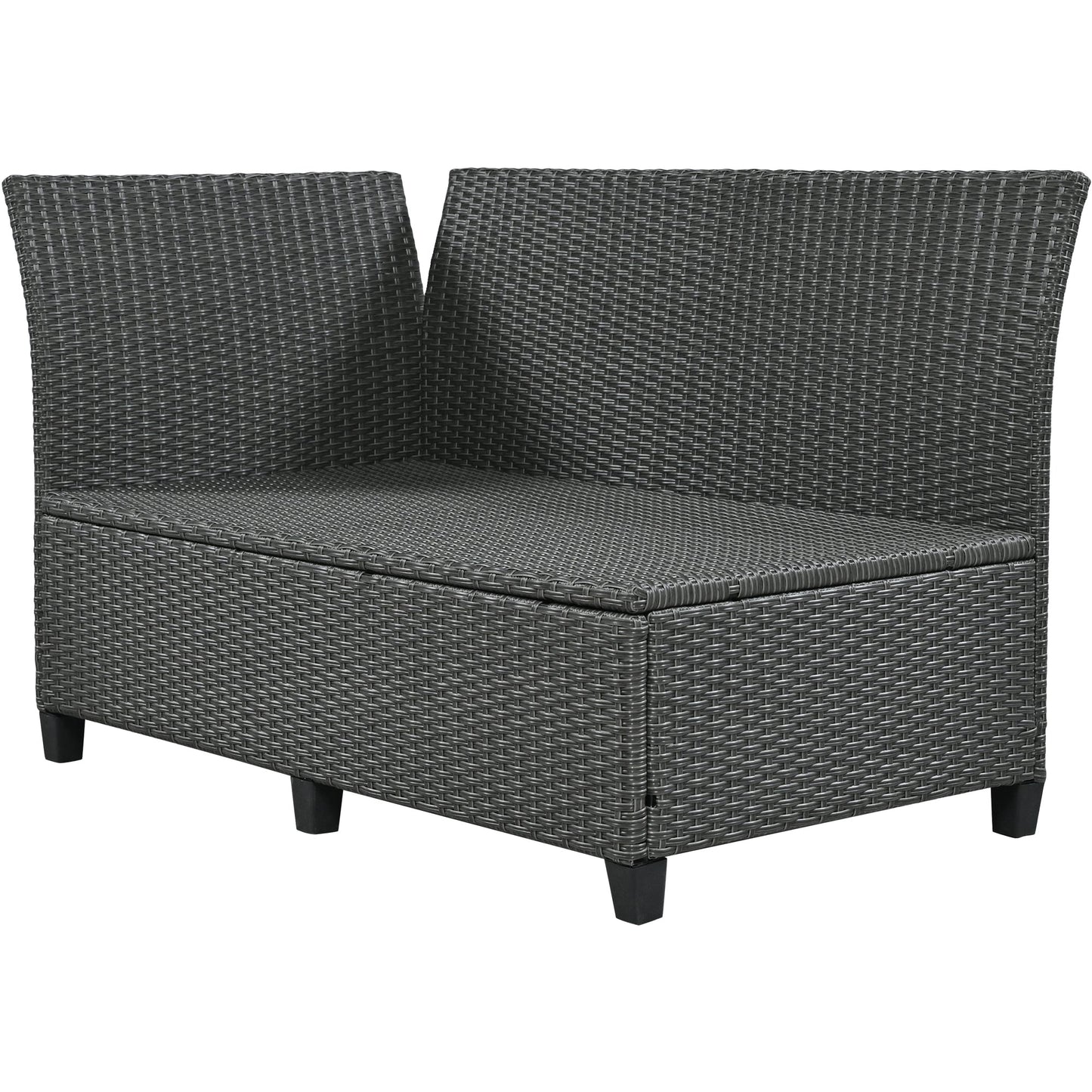 Outdoor Sectional Set PE Wicker Steel Gray 5 Piece L-Shape Seats 7