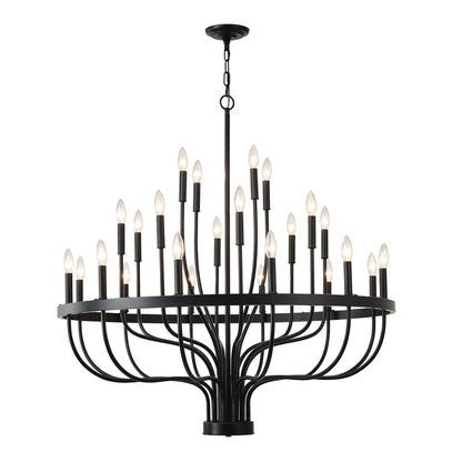 Chandelier 36-Light Black Industrial Iron Candle Farmhouse Pendant