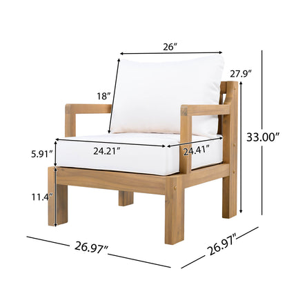 Outdoor Club Chair Set Acacia Wood Beige Cushions Set of 2