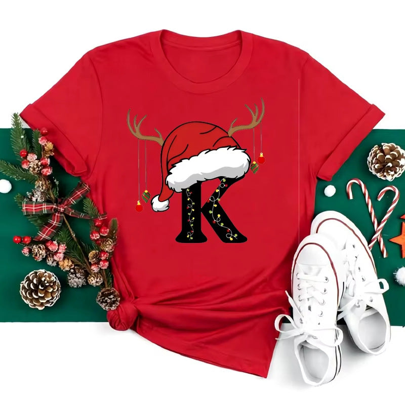 Red Loose T-Shirt Top With A Christmas Party Aesthetic
