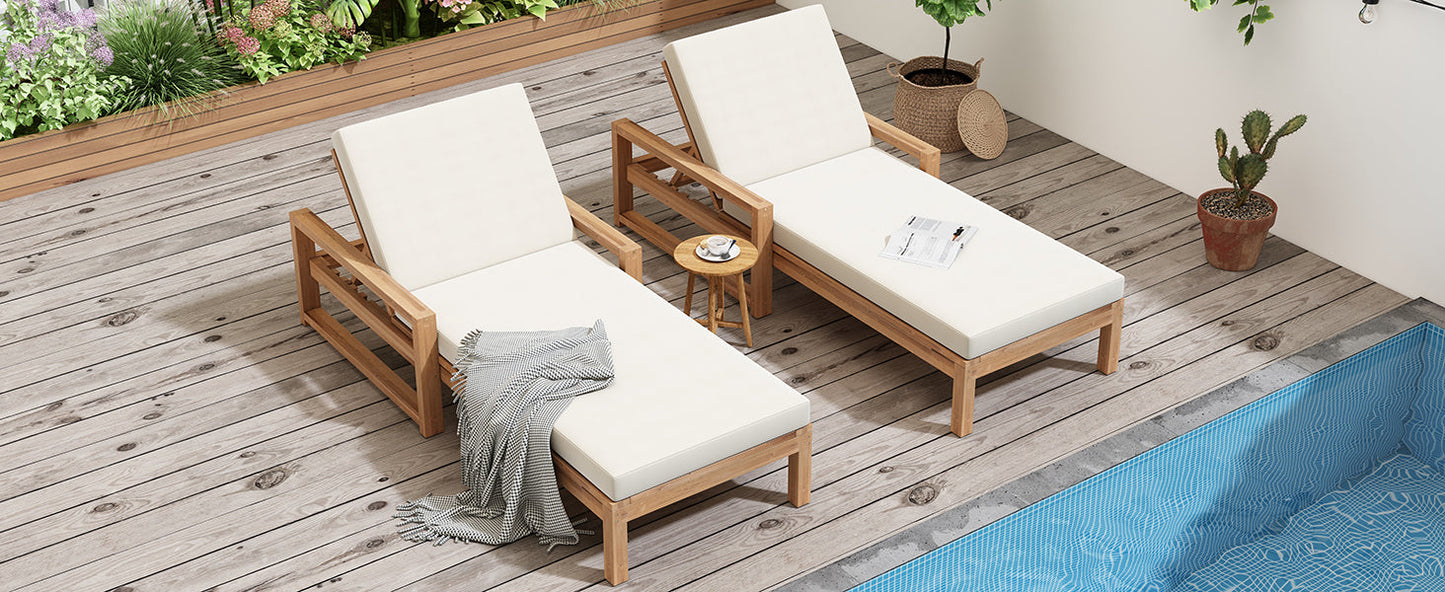 Outdoor Chaise Lounge Acacia Wood Light Teak Beige Cushion 5 Position 2