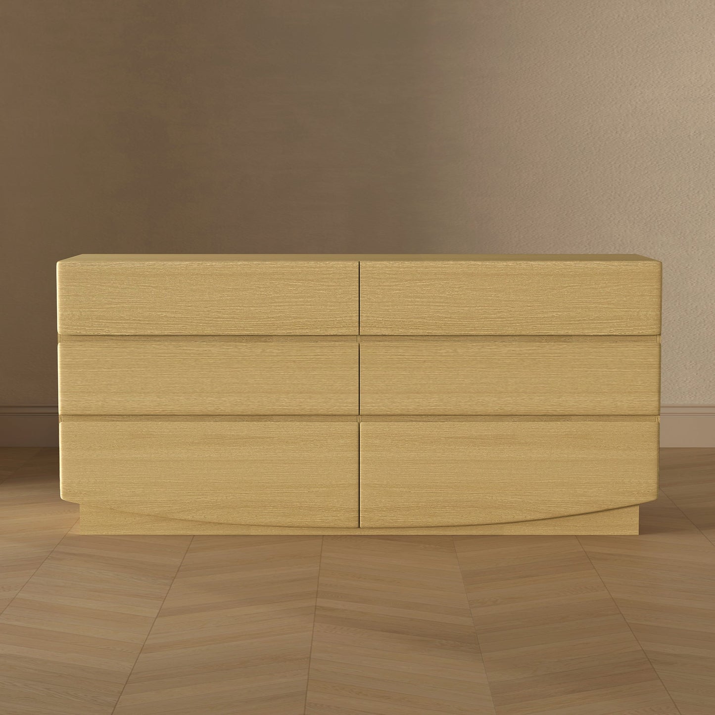 Dresser Minimalist 6-Drawer Oak MDF Handleless Wood Grain 72x20 In