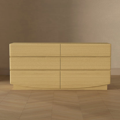 Dresser Minimalist 6-Drawer Oak MDF Handleless Wood Grain 72x20 In