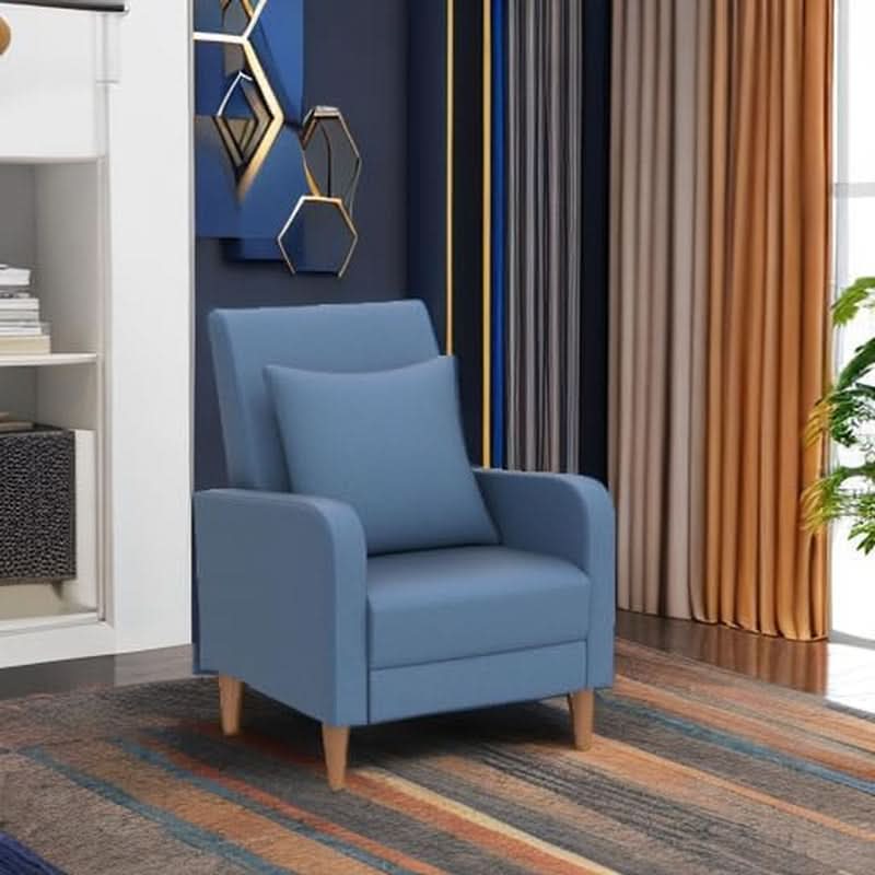 Blue Upholstered Accent Armchair With Back Cushions