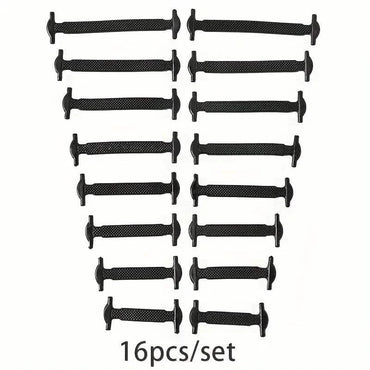 16-Pieces Set: Silicone Elastic Shoe Laces - Free-Tie for Skate, Casual and Sneakers Shoes