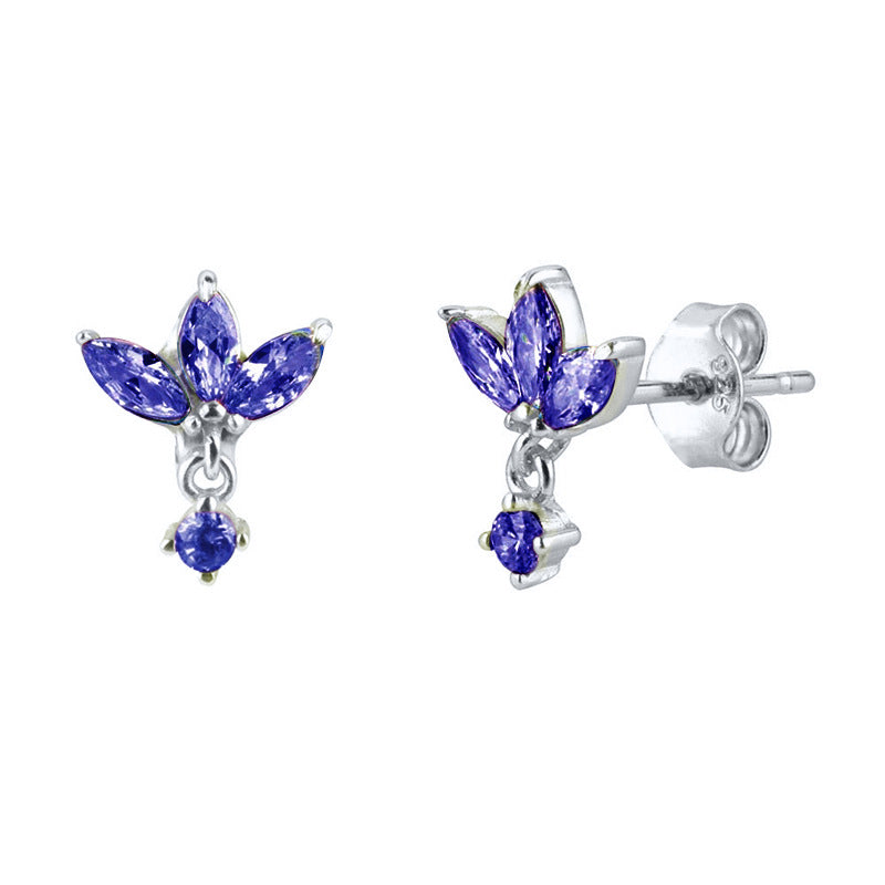 S925 Silver Needle Stud Earrings With Zircon Butterfly Design