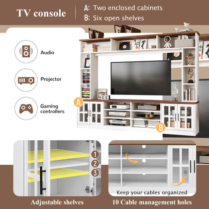 White MDF Glass TV Stand Entertainment Center Wall Unit 80