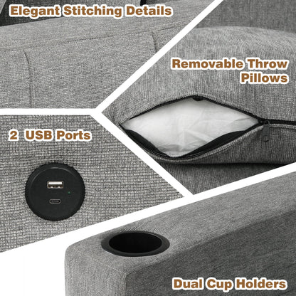 84" Sectional Sofa Convertible Pull-Out USB Gray