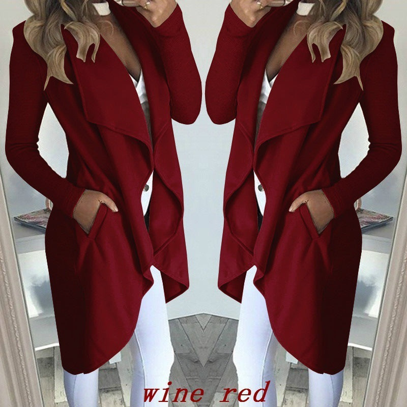 Slim long trench coat with solid lapel
