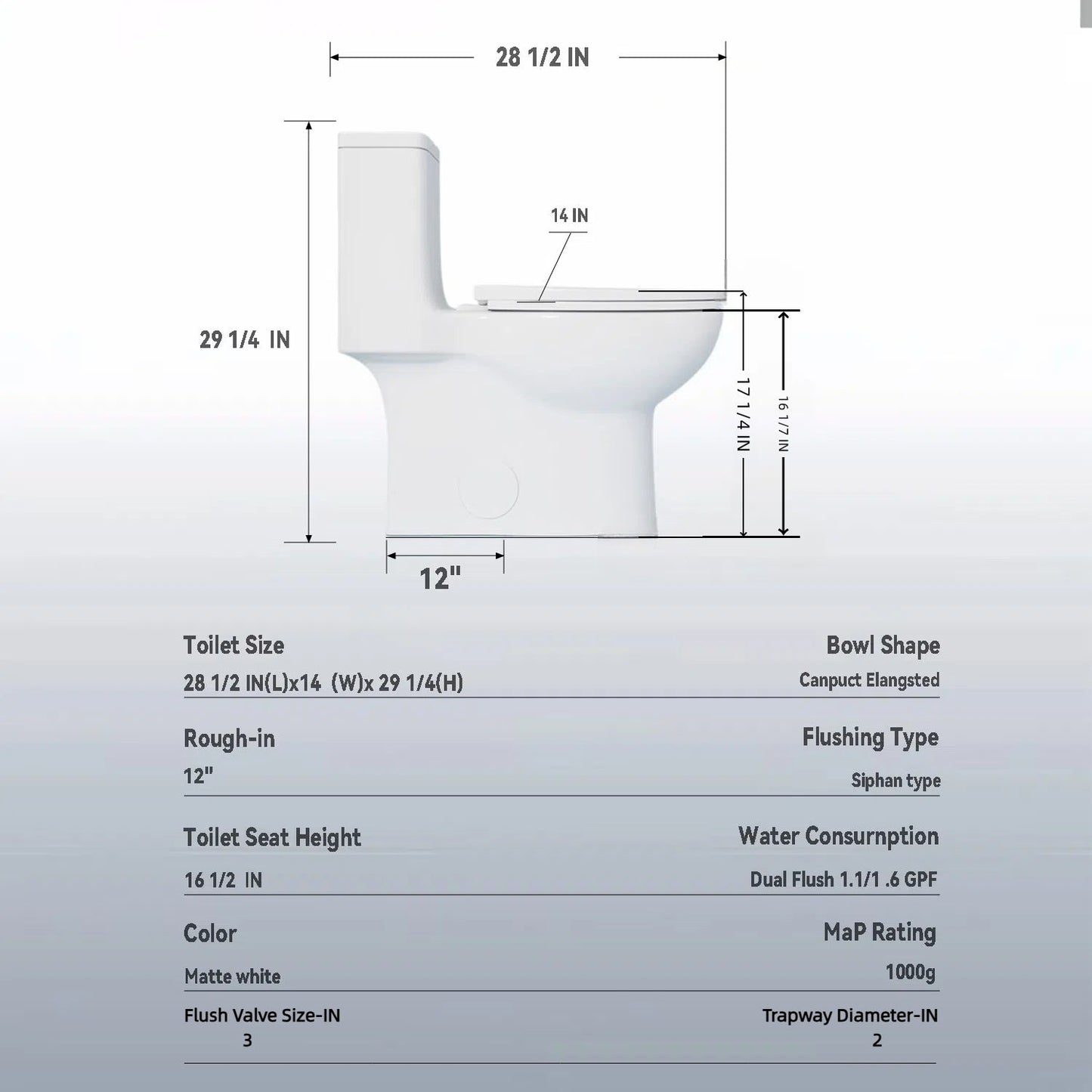 1.1/1.6 GPF Tornado Flush One-Piece Toilet with Comfort Chair Seat ADA Height...