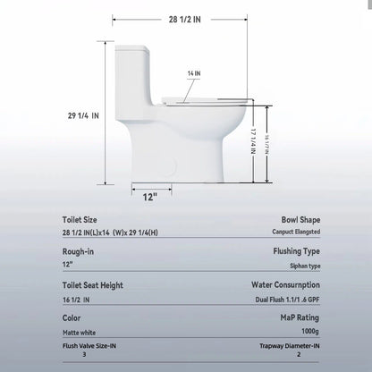 1.1/1.6 GPF Tornado Flush One-Piece Toilet with Comfort Chair Seat ADA Height...